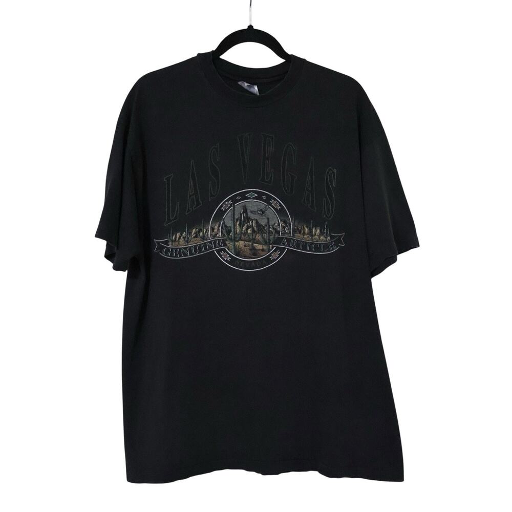 Vintage Hanes Beefy T Las Vegas Nevada Cactus Desert Nature Black Faded Shirt XL